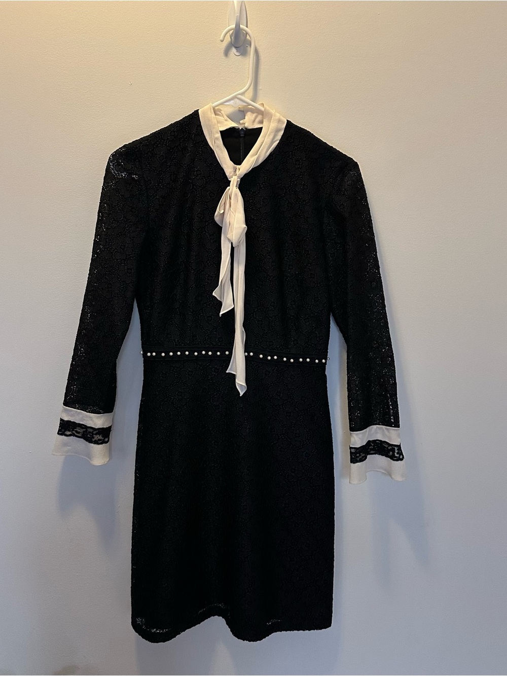 Sandro Black Lace Dress with Ivory Accents